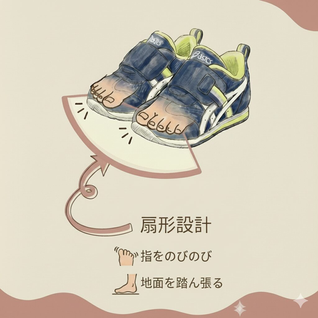 アシックスアイダホBABYの扇形のつま先