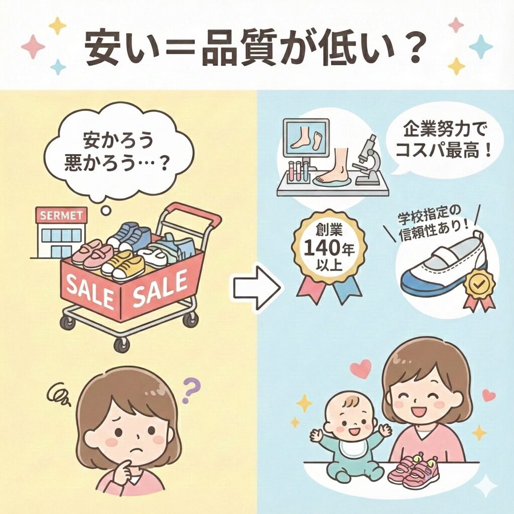 ムーンスターは足に悪いと誤解されている理由①量販店で安く売られているから品質が低いと思われている