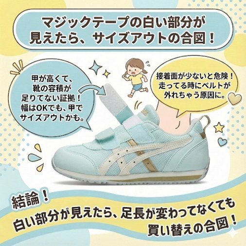 マジックテープの白い部分が見えていたらサイズアウトの合図