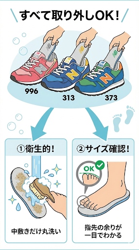 ニューバランスのキッズシューズはインソールを取り外して洗える