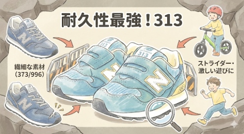 耐久性を重視するなら「313」を選びましょう。