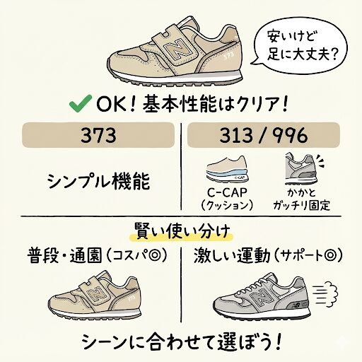 ニューバランス373は価格が安いけれど、基本性能はクリアしています。
