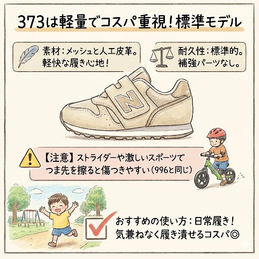 ニューバランスキッズ996・313・373の耐久性の違い:373は軽量でコスパ重視の標準モデル