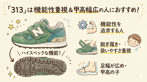 ニューバランスキッズ「313」は機能性重視&甲高幅広の人におすすめ