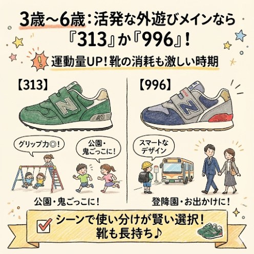 3歳~6歳:活発な外遊びメインなら「313」か「996」