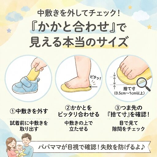 中敷きを外してチェック！「かかと合わせ」で見える本当のサイズ
