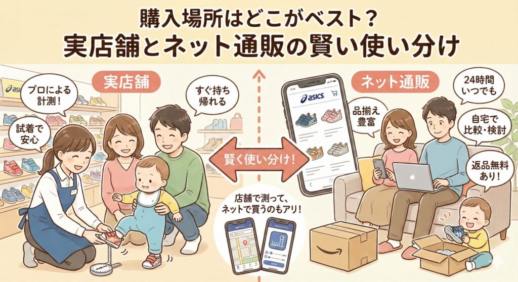 アシックス ファーストシューズはどこで買う?実店舗とネット通販の賢い選び方