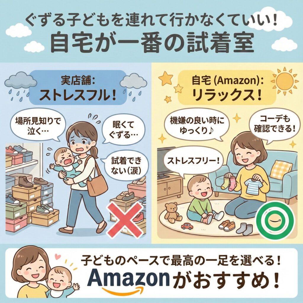 ぐずる子どもを連れて行かなくていい！自宅が一番の試着室