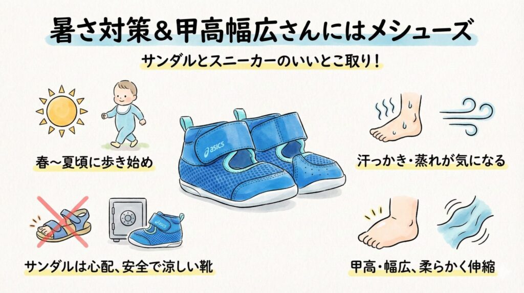 暑さ対策&甲高幅広さんにはアシックスメシューズファースト