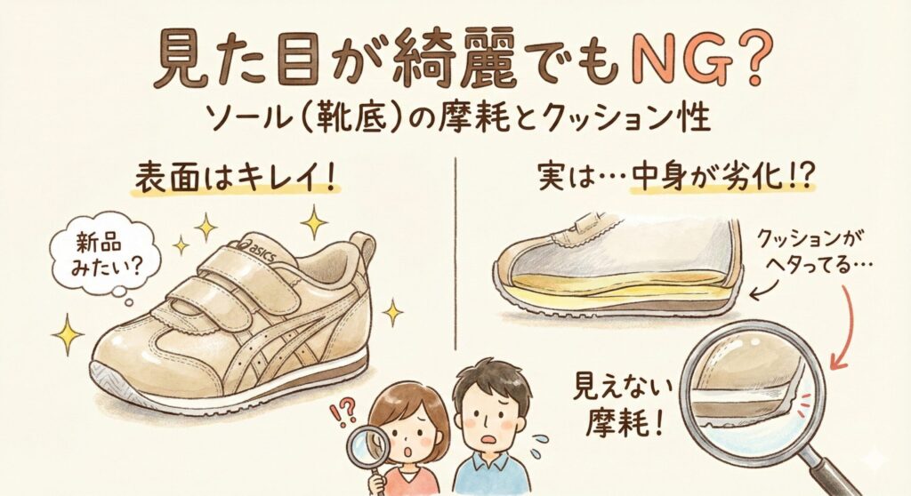 見た目が綺麗でもNG?ソール(靴底)の摩耗とクッション性