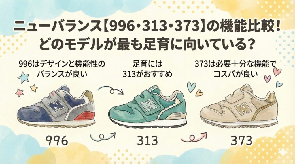 ニューバランスキッズ996・313・373の機能性の違い比較図解