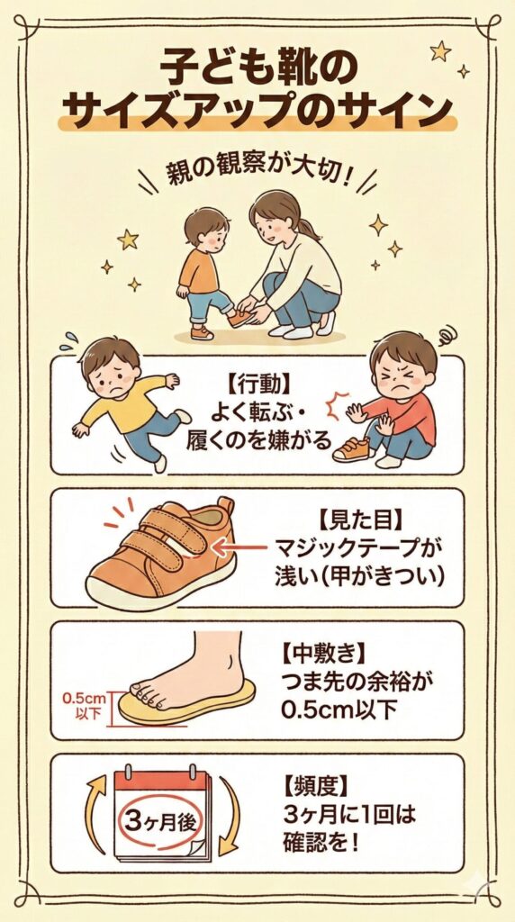 子ども靴のサイズアップのサイン