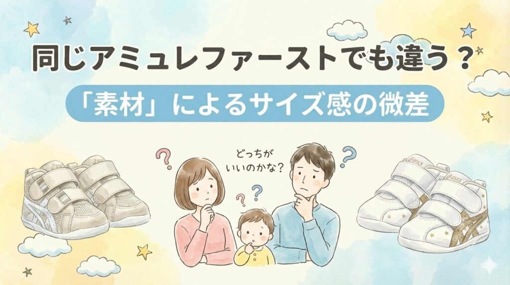 同じアシックス スクスク アミュレファーストでも違う？「素材」によるサイズ感の微差