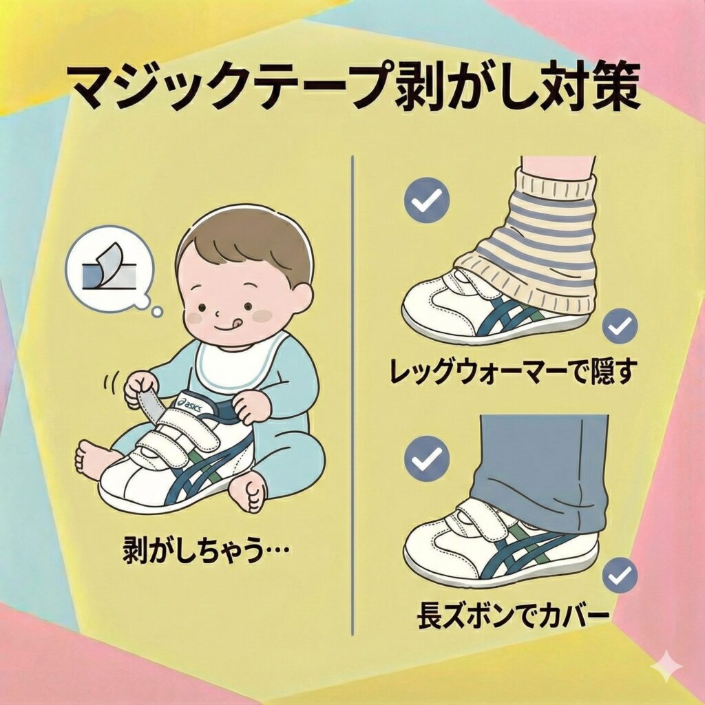 子供がファーストシューズのマジックテープ剥がしてしまうときの対策