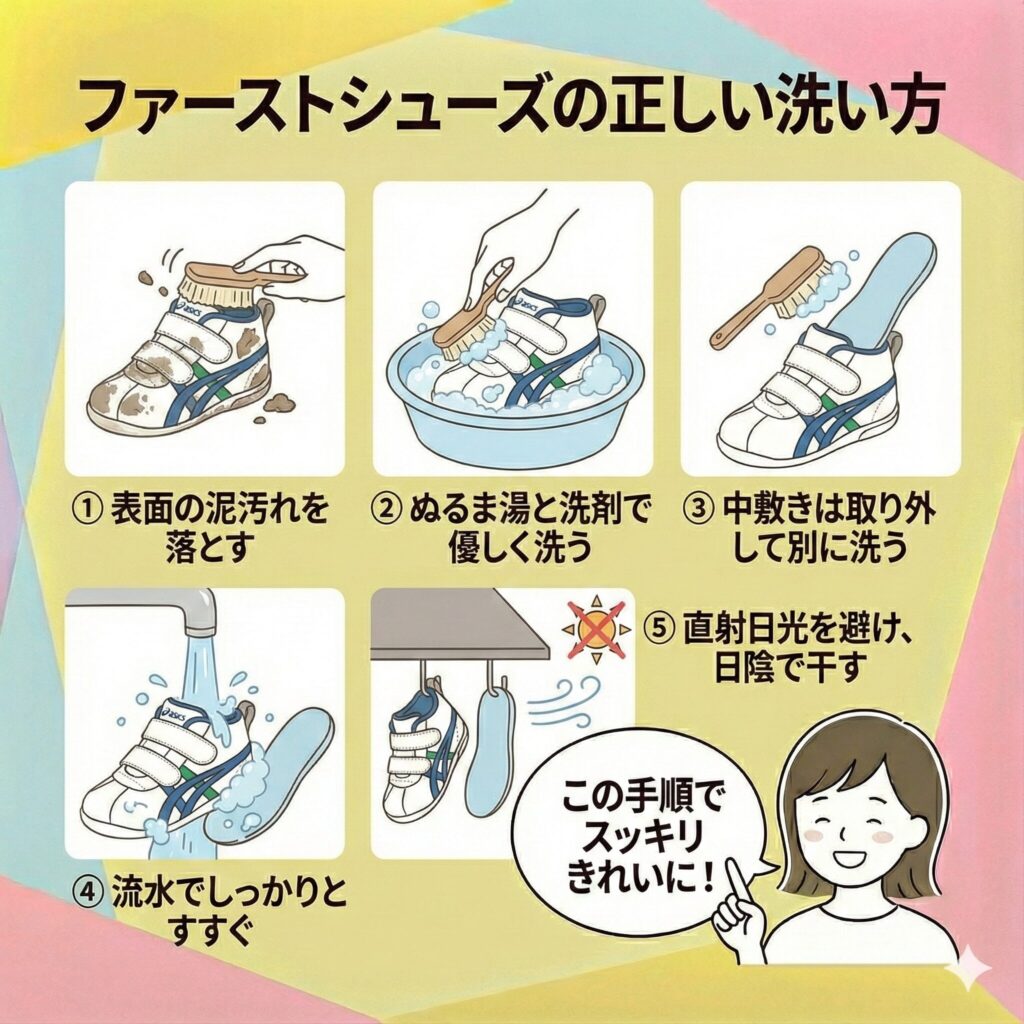 ファーストシューズの正しい洗い方 図解