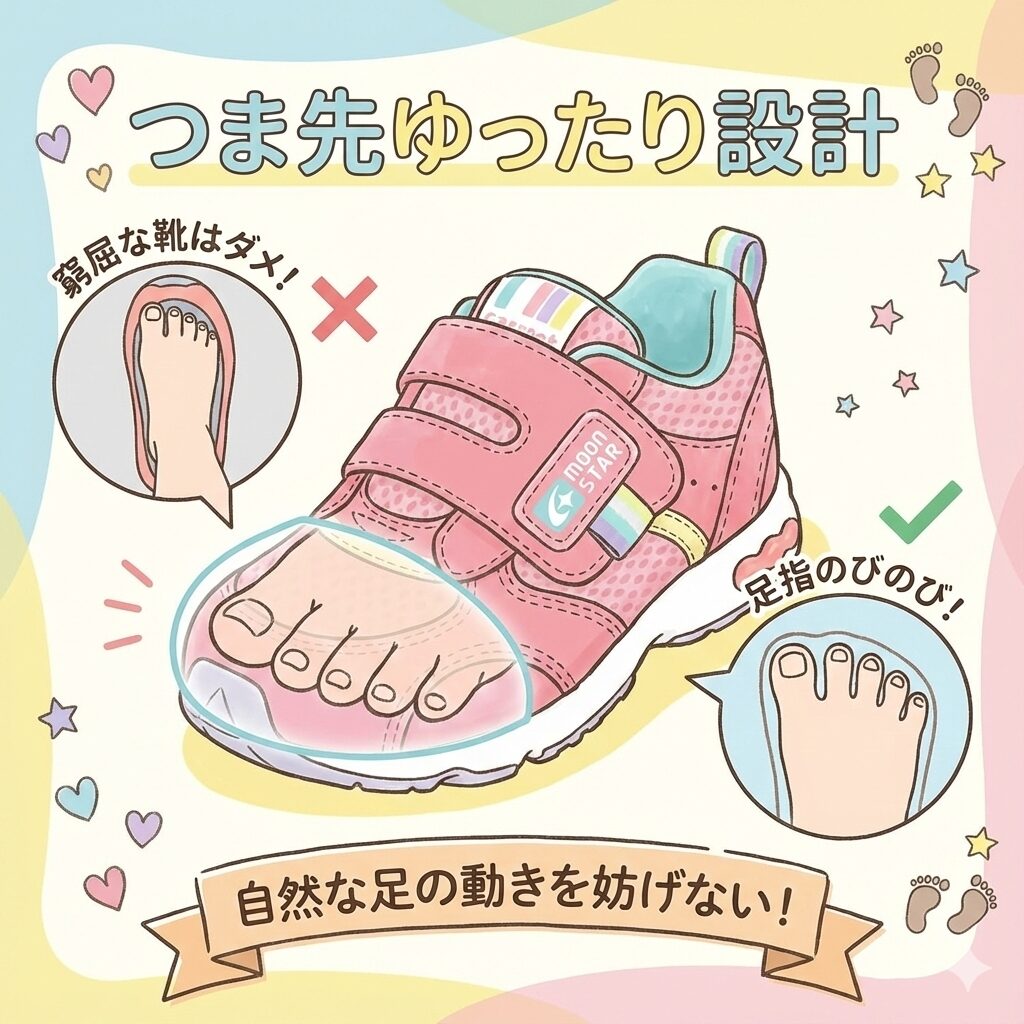 指を圧迫しない「つま先ゆったり設計」