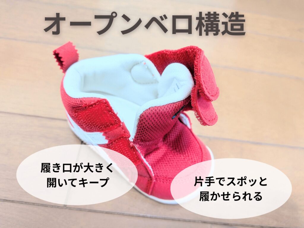 アシックスアミュレファーストのオープンベロ構造