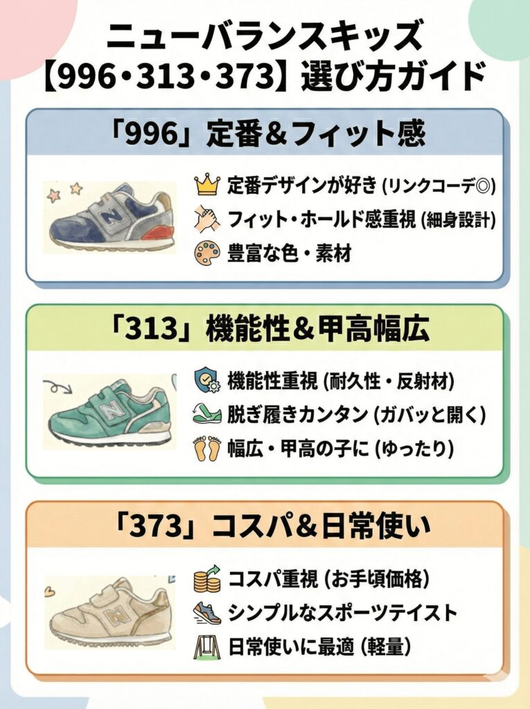 違いで選ぶ!ニューバランス キッズ【996・313・373】のおすすめタイプまとめ