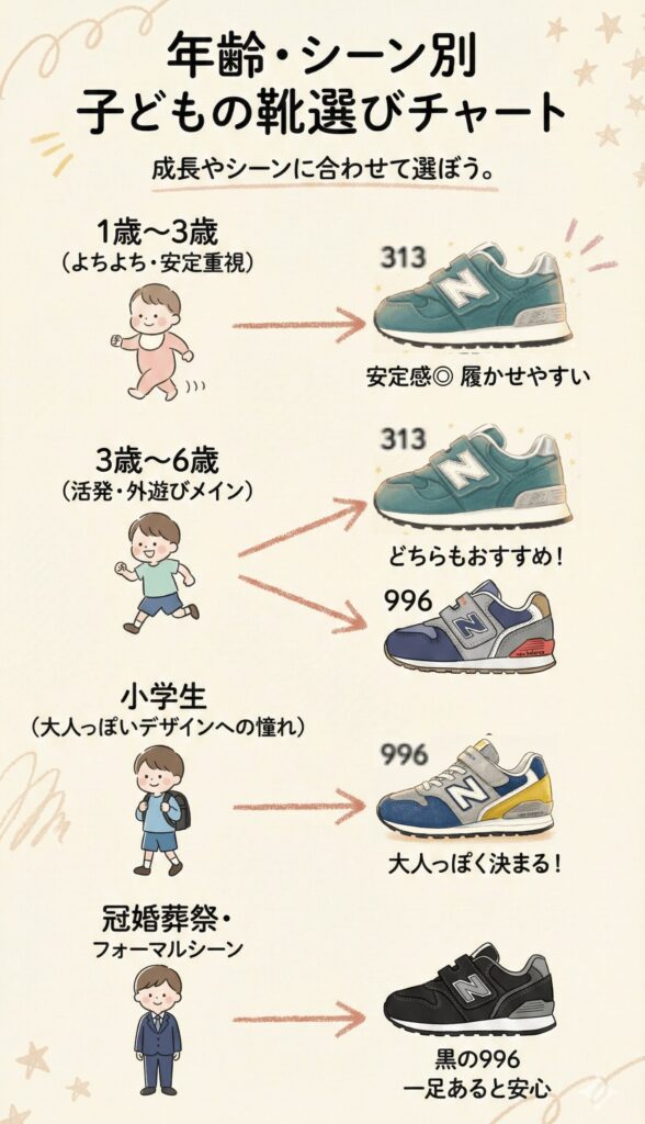 年齢・シーン別|ニューバランス キッズ 996・313・373 の使い分けチャート