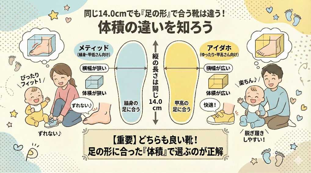 同じ14.0cmでもこんなに違う！中敷きで見るサイズ感の罠