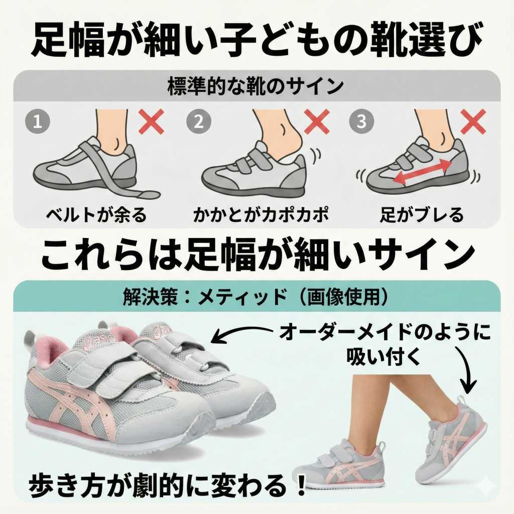 今の靴で「ベルトが余る」「靴の中で足が動く」悩みがある人にアシックスメティッドがおすすめ