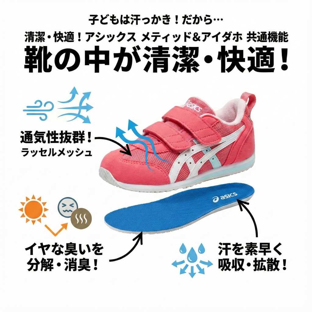 アシックスメティッドとアイダホの靴の中が清潔・快適になる工夫