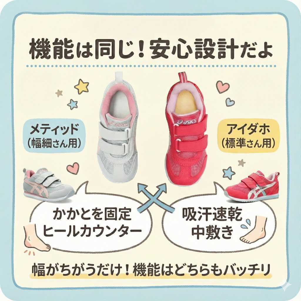 アシックスメティッドとアイダホの機能は同じ