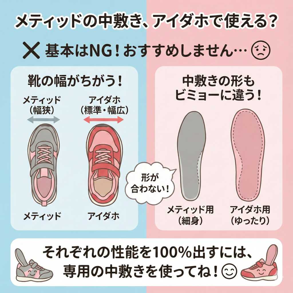 メティッドのインソールをアイダホに入れるのは推奨されません。