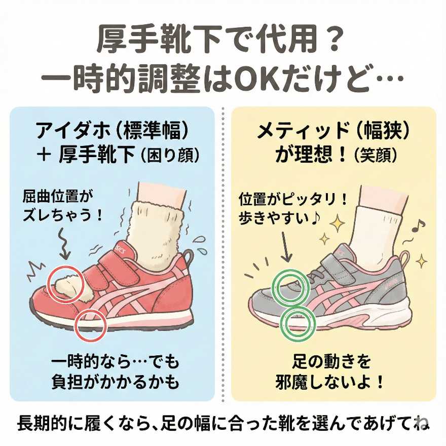 メティッドを厚手の靴下で調整するのは一次的には可能