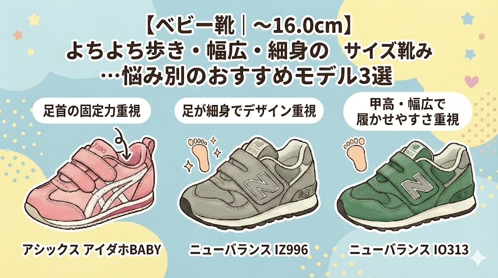 【ベビー靴｜〜16.0cm】サイズ感で選ぶアシックス・ニューバランスのおすすめ3選