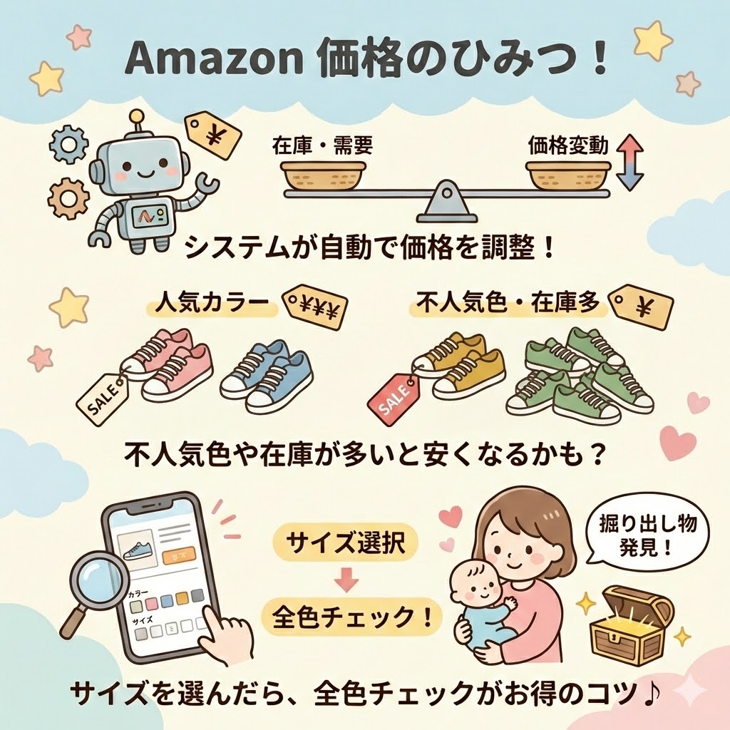 Amazonで色やサイズによって値段がバラバラなのはシステム上、在庫数や需要によって自動的に価格が変動するため
