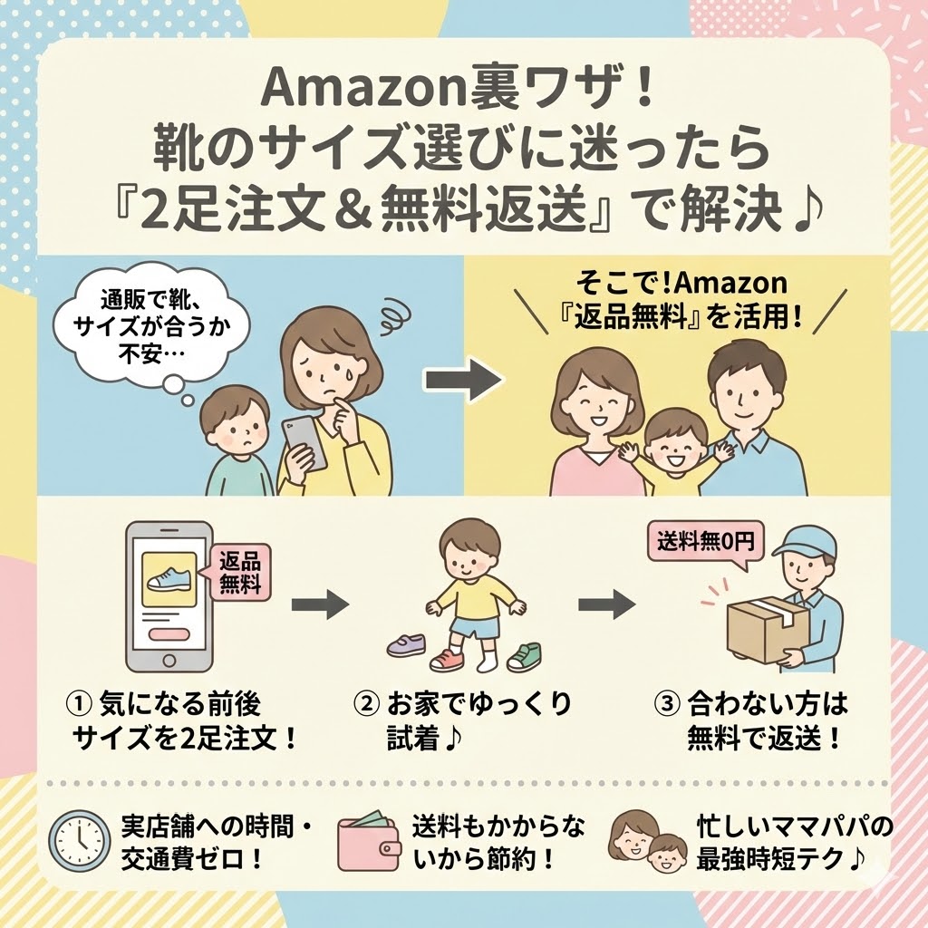 Amazonならサイズ違いを2足注文して合わない方を無料で返送できる