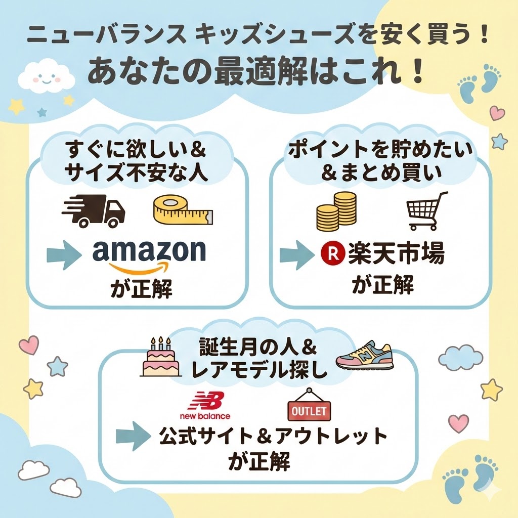 ニューバランスのキッズシューズを安く買うならどこ?タイプ別診断