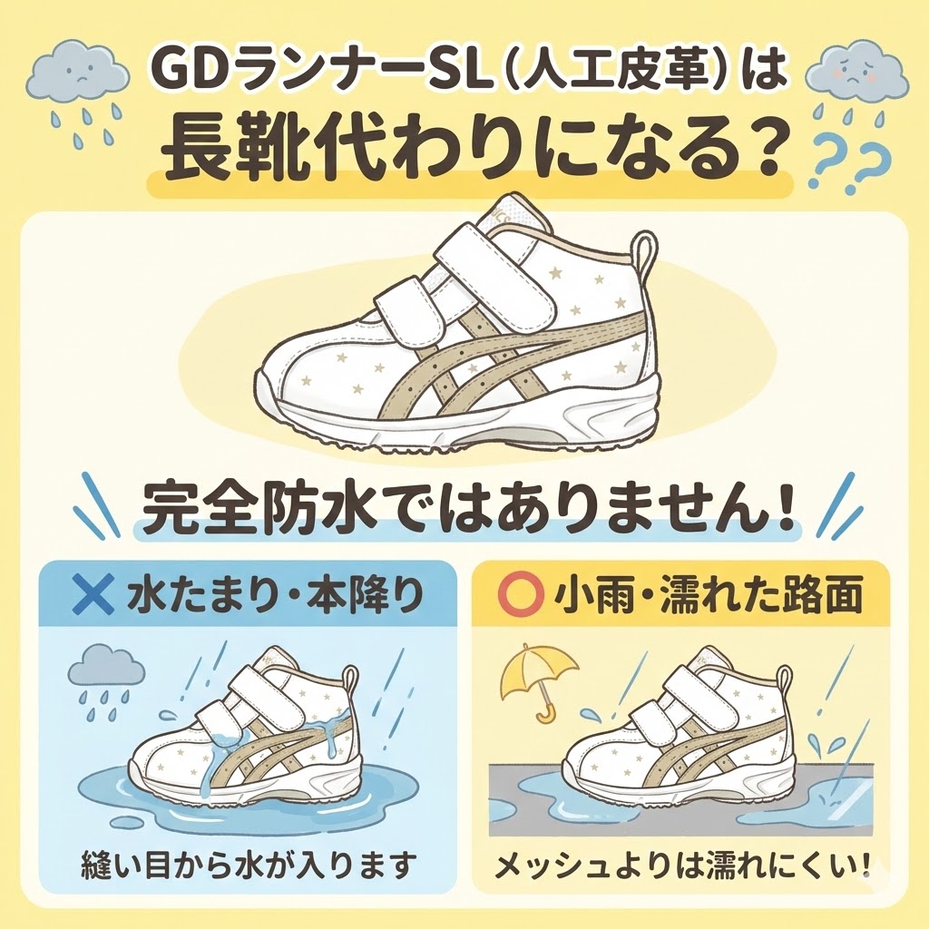 GDランナーは完全防水ではないため、長靴の代わりにはなりません。