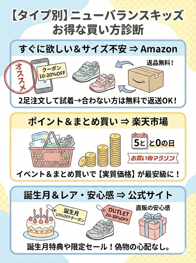 ニューバランスのキッズシューズを安く買う方法 Amazon、楽天市場、公式サイト比較