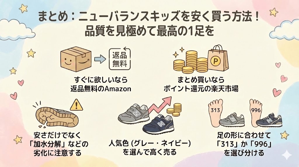 まとめ:ニューバランスキッズを安く買う方法!品質を見極めて最高の1足を