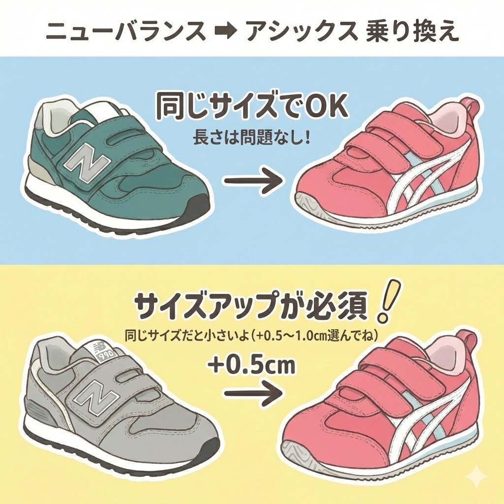 ニューバランスからアシックスへ｜サイズアップ（＋0.5cm）が必要なケース