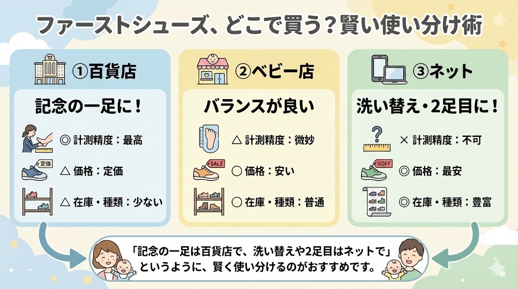 ファーストシューズはどこで買うのが正解？3つの購入場所を使い分けよう