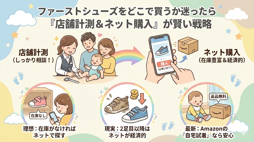 ファーストシューズをどこで買うか迷ったら「店舗計測＆ネット購入」が賢い戦略