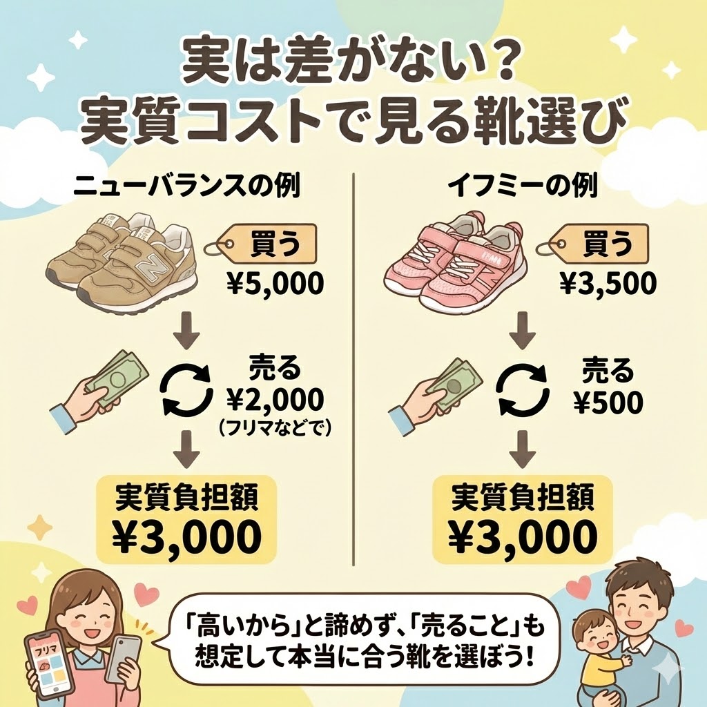 イフミーとニューバランス、実質コスト（購入額－売却額）で計算すると実は差がない？