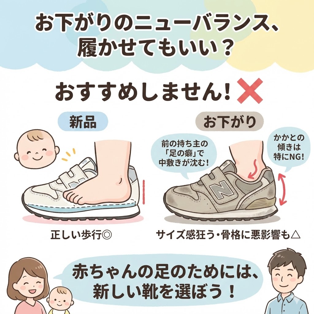 兄姉のお下がりのニューバランスを履かせるのは、サイズが変わっていることがあるためおすすめしません。