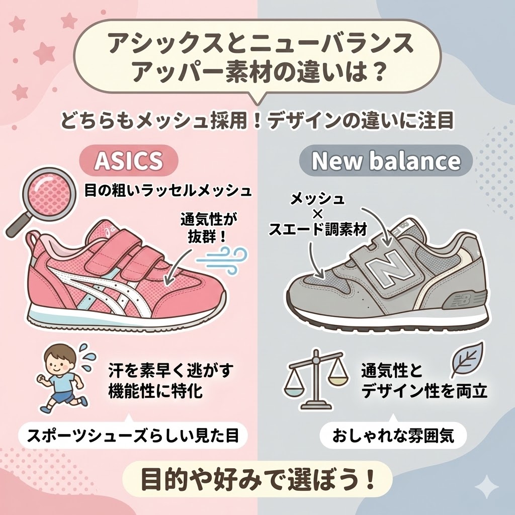 アシックスとニューバランスのアッパー素材の違い｜アシックスもニューバランスもメッシュ採用！デザインの違いに注目