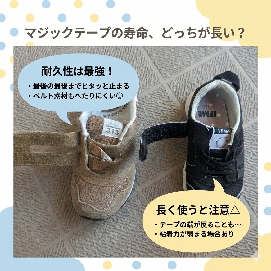 イフミーとニューバランスのマジックテープ（面ファスナー）の耐久性の違い