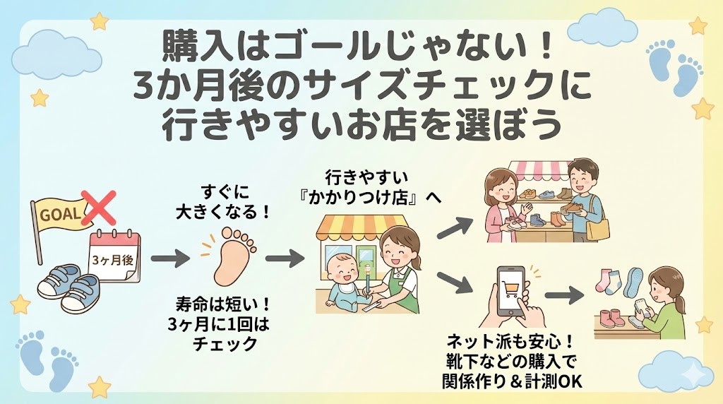 購入はゴールじゃない！3か月後のサイズチェックに行きやすいお店を選ぼう