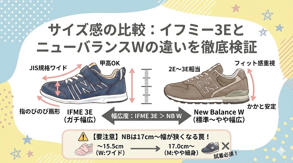 サイズ感の比較：イフミー3EとニューバランスWの違いを徹底検証