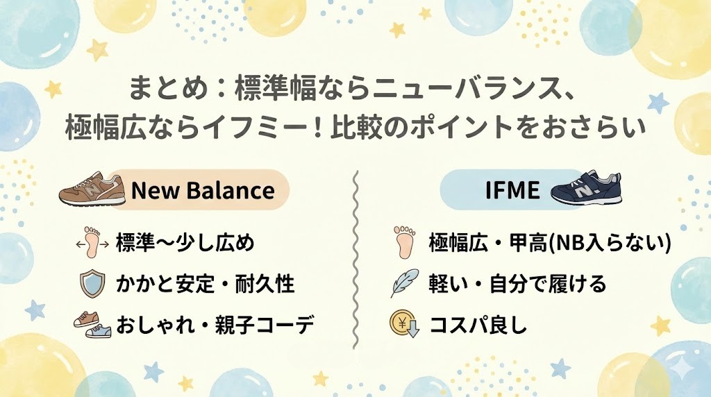 まとめ：標準幅ならニューバランス、極幅広ならイフミー！比較のポイントをおさらい