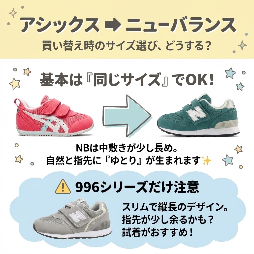 アシックスからニューバランスへの買い替えは基本的に同じサイズを選べばOK