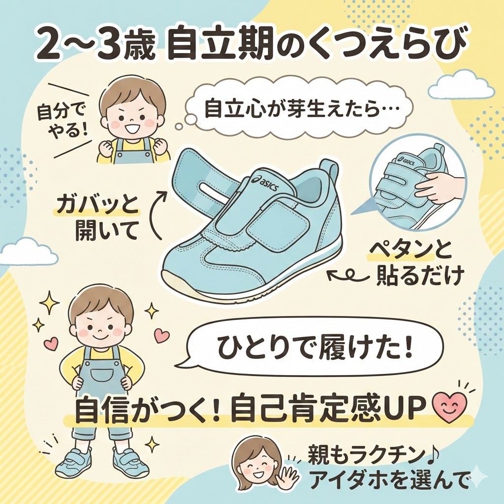 アシックスGDランナーからアイダホに切り替えるタイミング:自分で靴を履く意欲が出てきたら