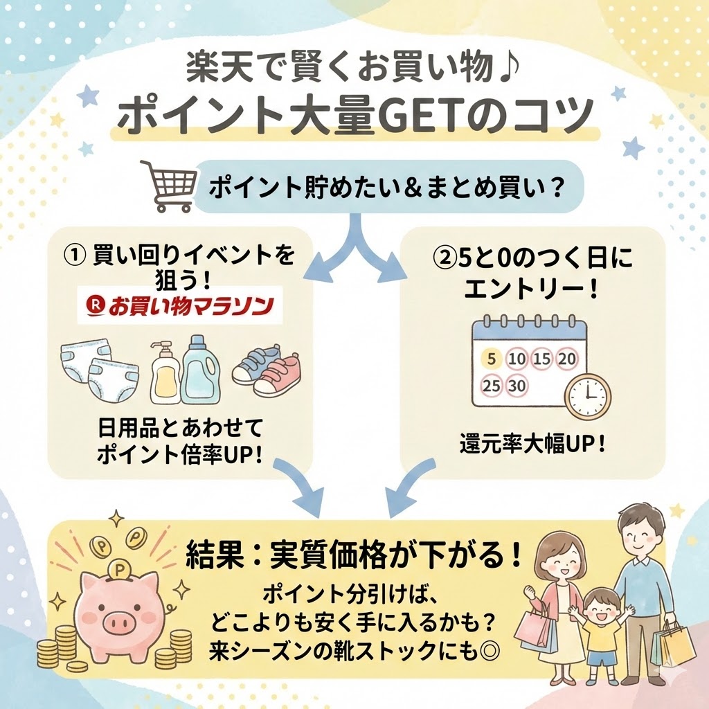 ポイントを貯めたい＆まとめ買い ⇒楽天市場：買い回りイベントと5と0のつく日を狙おう