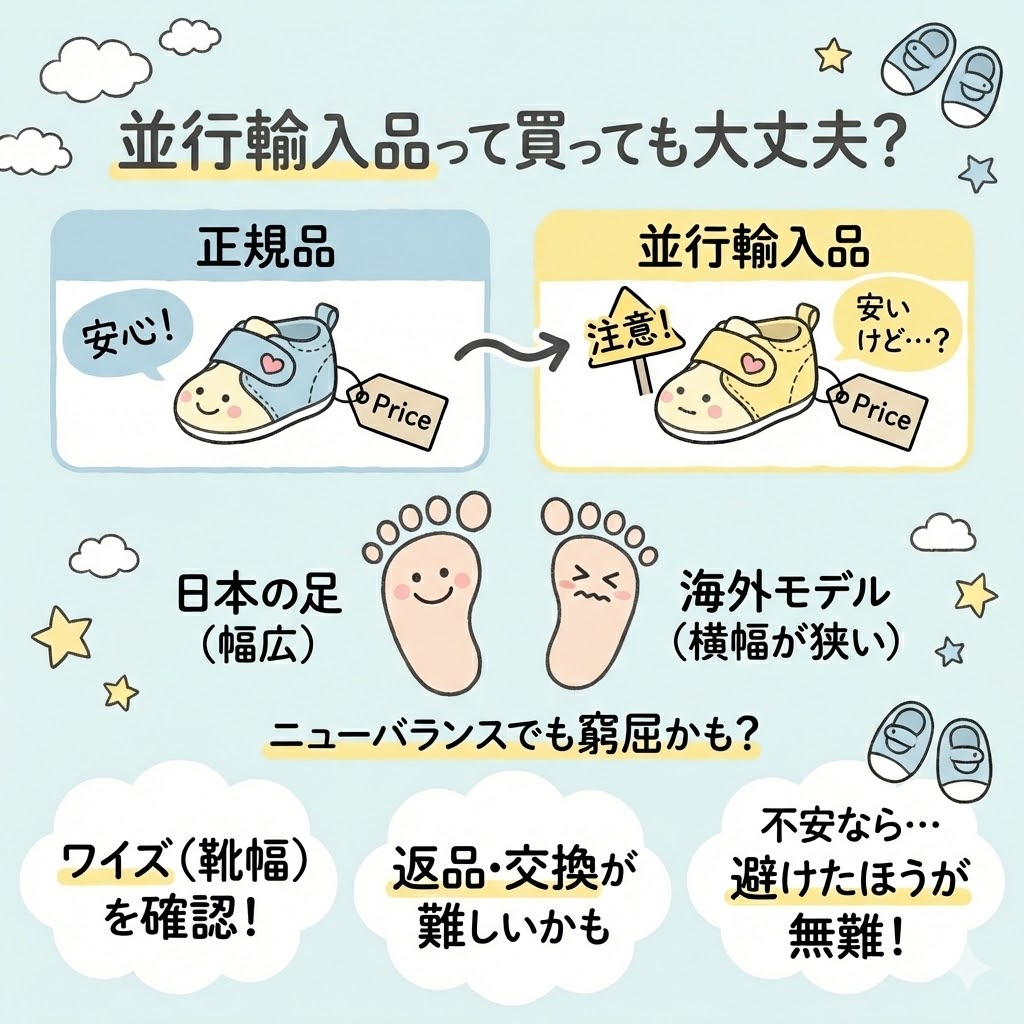 並行輸入品は正規品よりも安く買える場合がありますが、サイズ感に注意が必要です。